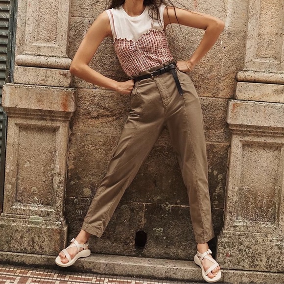 Madewell Pull-On Paperbag Pants in Olive Green Size 28 - Picture 1 of 7